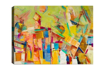 Lerretsbilde 70x100 cm - Abstrakt komposisjon med fargerike former og linjer som skaper en dynamisk følelse - Gul / Rosa / Blå - Interiør - Maleri & posters - Lerretsbilder