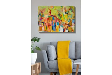 Lerretsbilde 70x100 cm - Abstrakt komposisjon med fargerike former og linjer som skaper en dynamisk følelse - Gul / Rosa / Blå - Interiør - Maleri & posters - Lerretsbilder