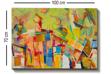 Lerretsbilde 70x100 cm - Abstrakt komposisjon med fargerike former og linjer som skaper en dynamisk følelse - Gul / Rosa / Blå - Interiør - Maleri & posters - Lerretsbilder