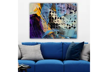 Lerretsbilde 70x100 cm - Abstrakt komposisjon med fargerike former og teksturer - Blå / Svart / Oransje - Interiør - Maleri & posters - Lerretsbilder