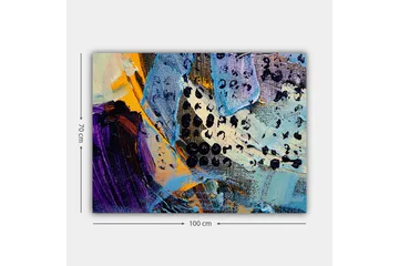 Lerretsbilde 70x100 cm - Abstrakt komposisjon med fargerike former og teksturer - Blå / Svart / Oransje - Interiør - Maleri & posters - Lerretsbilder