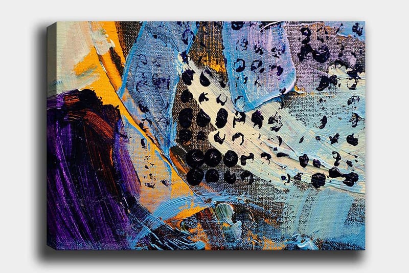 Lerretsbilde 70x100 cm - Abstrakt komposisjon med fargerike former og teksturer, Blå / Svart / Oransje