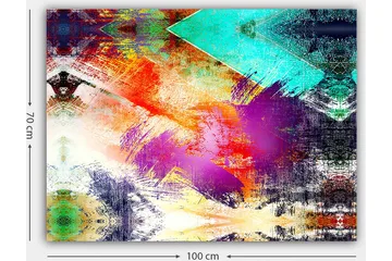 Lerretsbilde 70x100 cm - Abstrakt komposisjon med fargerike geometriske former og dynamiske penselstrøk - Turkis / Lilla / Rød - Interiør - Maleri & posters - Lerretsbilder