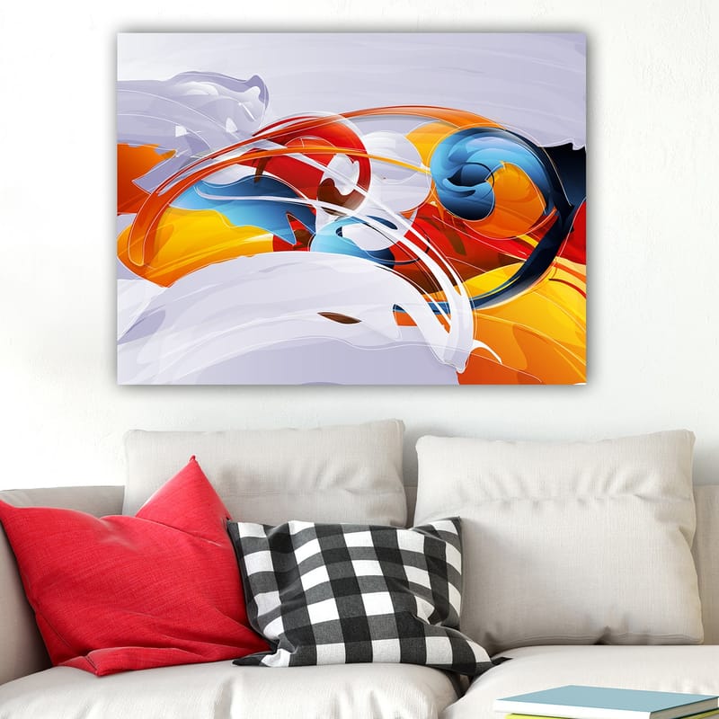 Lerretsbilde 70x100 cm - Abstrakt komposisjon med fargerike husker og former - Rød / Blå / Oransje - Interiør - Maleri & posters - Lerretsbilder