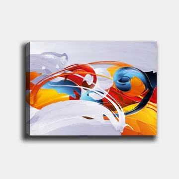 Lerretsbilde 70x100 cm - Abstrakt komposisjon med fargerike husker og former - Rød / Blå / Oransje - Interiør - Maleri & posters - Lerretsbilder