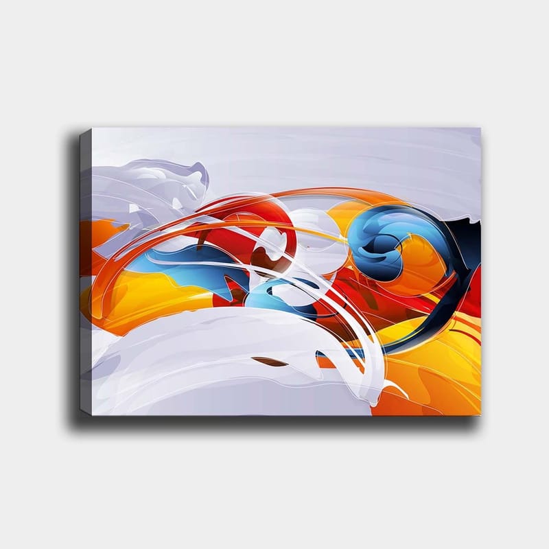 Lerretsbilde 70x100 cm - Abstrakt komposisjon med fargerike husker og former, Rød / Blå / Oransje