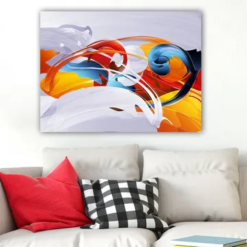 Lerretsbilde 70x100 cm - Abstrakt komposisjon med fargerike husker og former - Rød / Blå / Oransje - Interiør - Maleri & posters - Lerretsbilder