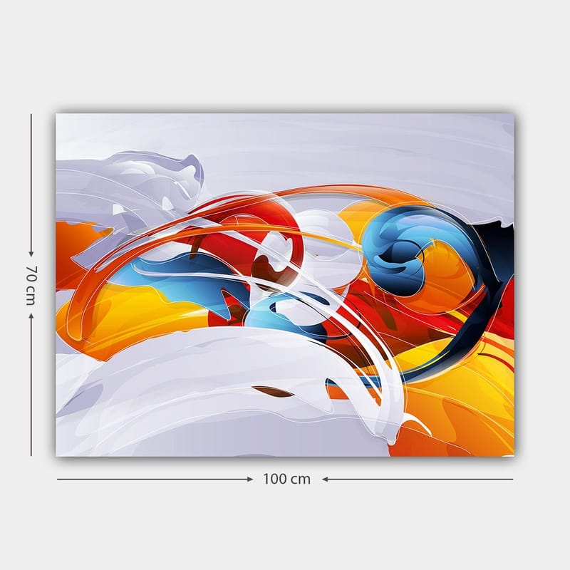 Lerretsbilde 70x100 cm - Abstrakt komposisjon med fargerike husker og former - Rød / Blå / Oransje - Interiør - Maleri & posters - Lerretsbilder