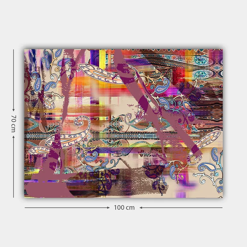 Lerretsbilde 70x100 cm - Abstrakt komposisjon med fargerike mønstre og dekorative elementer - Lilla / Oransje / Blå - Interiør - Maleri & posters - Lerretsbilder