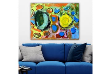 Lerretsbilde 70x100 cm - Abstrakt komposisjon med fargerike sirkler og former som skaper en livlig og dynamisk følelse - Grønn / Gul / Blå - Interiør - Maleri & posters - Lerretsbilder