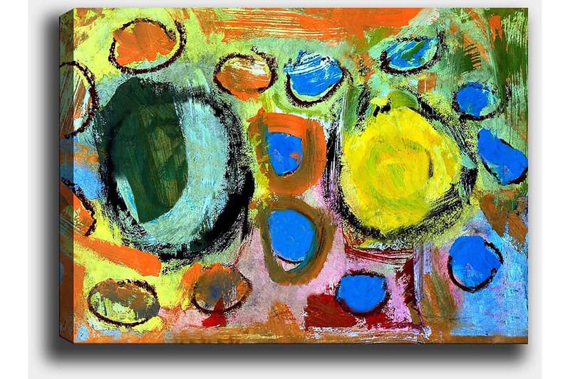 Lerretsbilde 70x100 cm - Abstrakt komposisjon med fargerike sirkler og former som skaper en livlig og dynamisk følelse - Grønn / Gul / Blå - Interiør - Maleri & posters - Lerretsbilder
