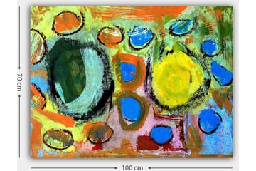 Lerretsbilde 70x100 cm - Abstrakt komposisjon med fargerike sirkler og former som skaper en livlig og dynamisk følelse - Grønn / Gul / Blå - Interiør - Maleri & posters - Lerretsbilder