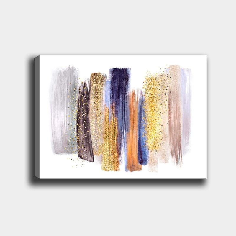 Lerretsbilde 70x100 cm - Abstrakt komposisjon med fargerike penselstrøk i forskjellige nyanser, Gull / Mørk blå / Grå