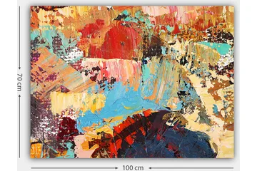 Lerretsbilde 70x100 cm - Abstrakt komposisjon med fargerike penselstrøk som skaper en dynamisk og levende følelse - Rød / Blå / Beige - Interiør - Maleri & posters - Lerretsbilder