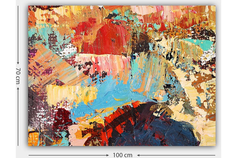 Lerretsbilde 70x100 cm - Abstrakt komposisjon med fargerike penselstrøk som skaper en dynamisk og levende følelse - Rød / Blå / Beige - Interiør - Maleri & posters - Lerretsbilder