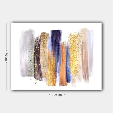 Lerretsbilde 70x100 cm - Abstrakt komposisjon med fargerike penselstrøk i forskjellige nyanser - Gull / Mørk blå / Grå - Interiør - Maleri & posters - Lerretsbilder