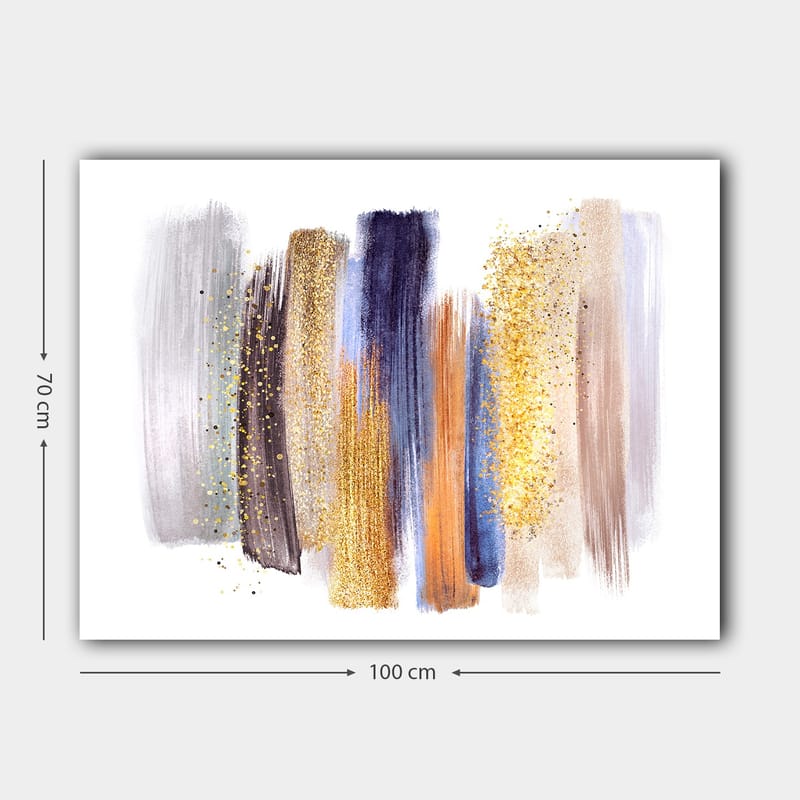 Lerretsbilde 70x100 cm - Abstrakt komposisjon med fargerike penselstrøk i forskjellige nyanser - Gull / Mørk blå / Grå - Interiør - Maleri & posters - Lerretsbilder