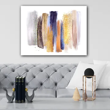 Lerretsbilde 70x100 cm - Abstrakt komposisjon med fargerike penselstrøk i forskjellige nyanser - Gull / Mørk blå / Grå - Interiør - Maleri & posters - Lerretsbilder