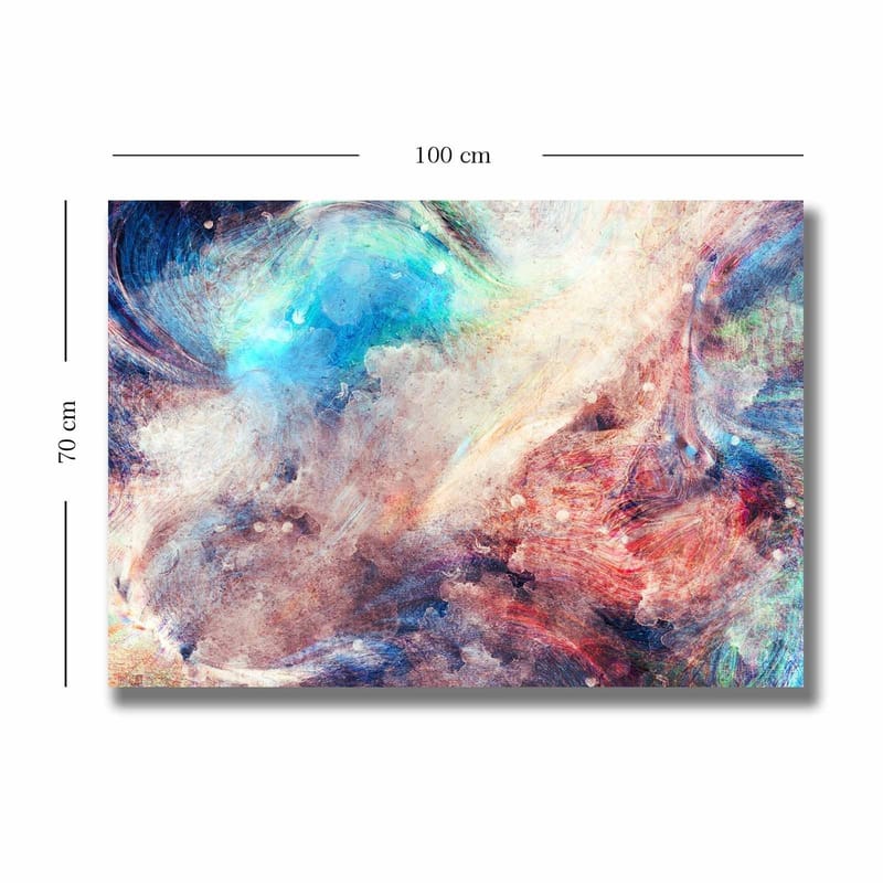 Lerretsbilde 70x100 cm - Abstrakt komposisjon med flytende farger som skaper en følelse av bevegelse og dybde - Blå / Rød / Beige - Interiør - Maleri & posters - Lerretsbilder