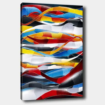 Lerretsbilde 70x100 cm - Abstrakt komposisjon med flytende linjer i sterke farger - Rød / Blå / Svart - Interiør - Maleri & posters - Lerretsbilder