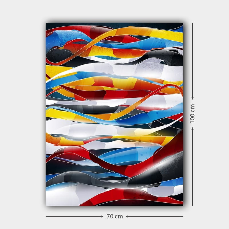 Lerretsbilde 70x100 cm - Abstrakt komposisjon med flytende linjer i sterke farger - Rød / Blå / Svart - Interiør - Maleri & posters - Lerretsbilder