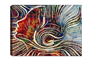 Lerretsbilde 70x100 cm - Abstrakt komposisjon med flytende linjer og fargede former som skaper en dynamisk følelse - Rød / Blå / Hvit - Interiør - Maleri & posters - Lerretsbilder