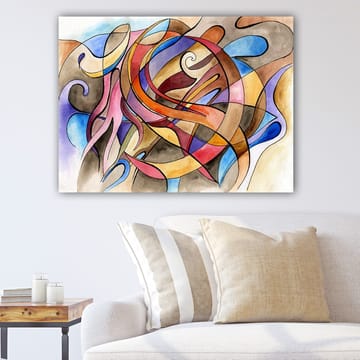 Lerretsbilde 70x100 cm - Abstrakt komposisjon med flytende linjer og former i varme og kalde farger - Rød / Blå / Beige - Interiør - Maleri & posters - Lerretsbilder