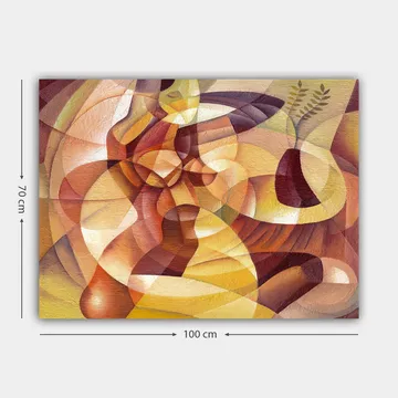 Lerretsbilde 70x100 cm - Abstrakt komposisjon med former og en vase - Gull / Brun / Beige - Interiør - Maleri & posters - Lerretsbilder