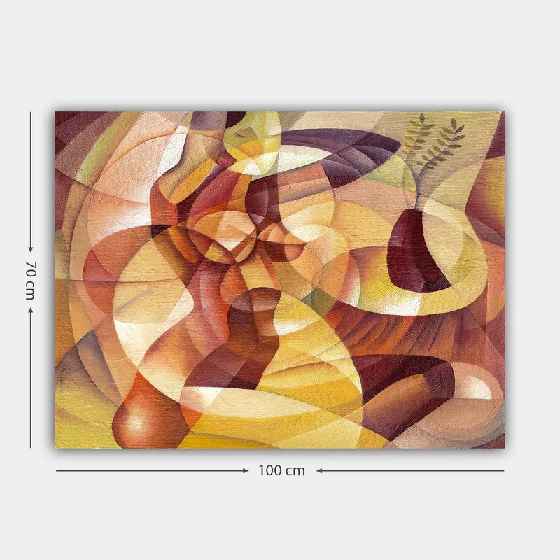 Lerretsbilde 70x100 cm - Abstrakt komposisjon med former og en vase - Gull / Brun / Beige - Interiør - Maleri & posters - Lerretsbilder