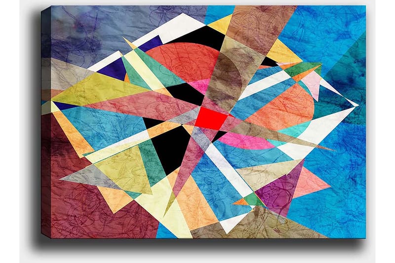 Lerretsbilde 70x100 cm - Abstrakt komposisjon med geometriske former i livlige farger - Blå / Rød / Svart - Interiør - Maleri & posters - Lerretsbilder