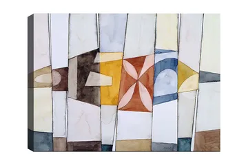 Lerretsbilde 70x100 cm - Abstrakt komposisjon med geometriske former i varme og kalde farger - Gull / Blå / Brun - Interiør - Maleri & posters - Lerretsbilder