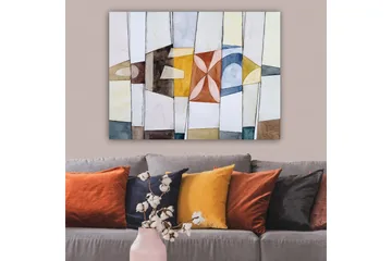 Lerretsbilde 70x100 cm - Abstrakt komposisjon med geometriske former i varme og kalde farger - Gull / Blå / Brun - Interiør - Maleri & posters - Lerretsbilder