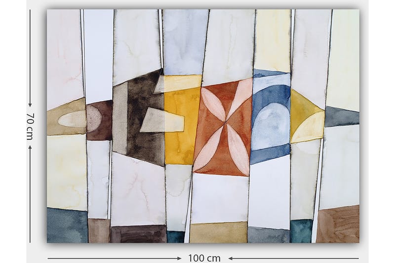Lerretsbilde 70x100 cm - Abstrakt komposisjon med geometriske former i varme og kalde farger - Gull / Blå / Brun - Interiør - Maleri & posters - Lerretsbilder