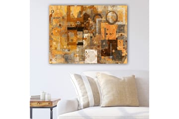 Lerretsbilde 70x100 cm - Abstrakt komposisjon med geometriske former i varme toner - Gull / Brun / Grå - Interiør - Maleri & posters - Lerretsbilder