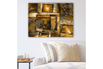 Lerretsbilde 70x100 cm - Abstrakt komposisjon med geometriske former i varme toner - Gull / Brun / Grå - Interiør - Maleri & posters - Lerretsbilder