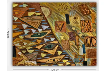 Lerretsbilde 70x100 cm - Abstrakt komposisjon med geometriske former og øyemotiver i varme jordfarger - Gull / Brun / Beige - Interiør - Maleri & posters - Lerretsbilder