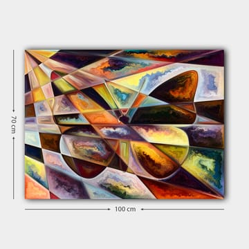 Lerretsbilde 70x100 cm - Abstrakt komposisjon med geometriske former og dynamiske fargeoverganger - Gull / Mørk brun / Oransje - Interiør - Maleri & posters - Lerretsbilder