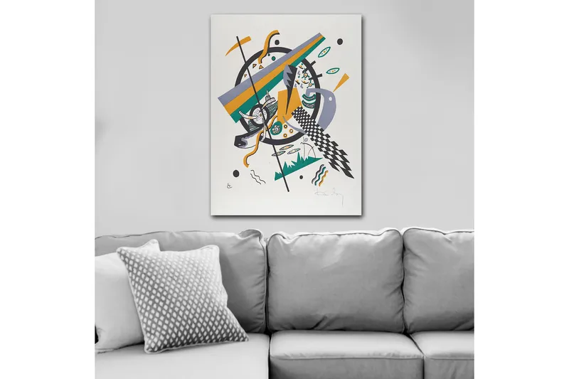 Lerretsbilde 70x100 cm - Abstrakt komposisjon med geometriske former og dynamiske linjer - Grønn / Gul / Svart - Interiør - Maleri & posters - Lerretsbilder