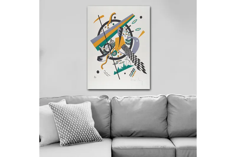 Lerretsbilde 70x100 cm - Abstrakt komposisjon med geometriske former og dynamiske linjer - Grønn / Gul / Svart - Interiør - Maleri & posters - Lerretsbilder