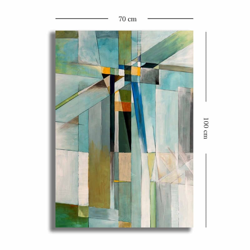 Lerretsbilde 70x100 cm - Abstrakt komposisjon med geometriske former og en harmonisk fargepalett - Blå / Grønn / Beige - Interiør - Maleri & posters - Lerretsbilder