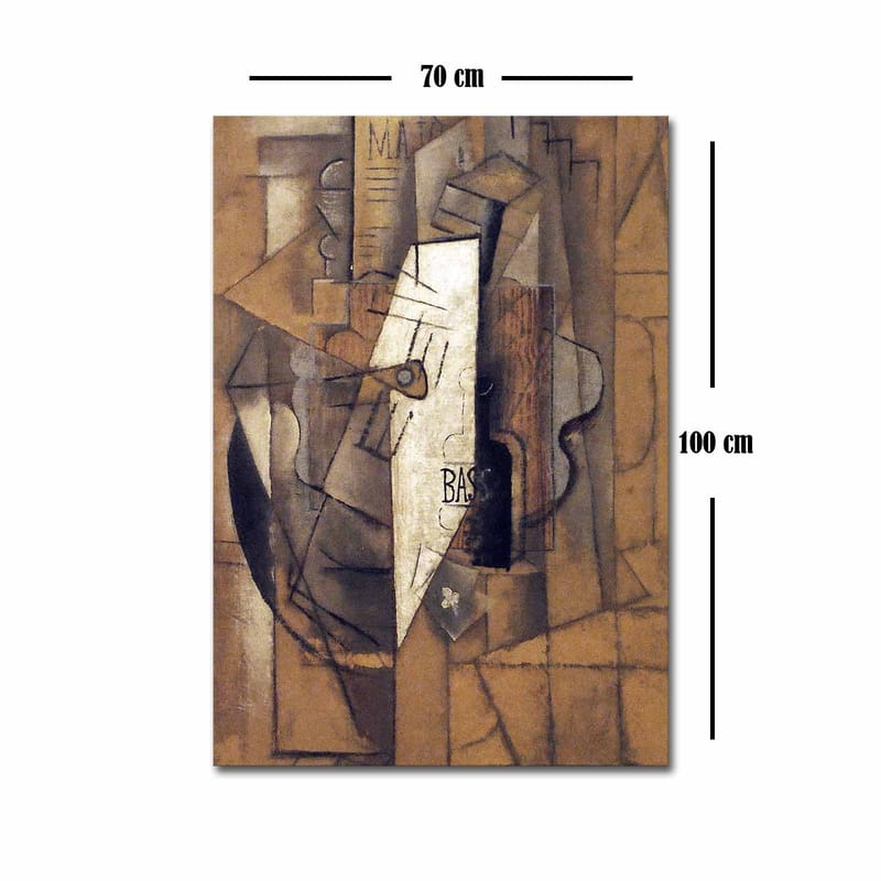 Lerretsbilde 70x100 cm - Abstrakt komposisjon med geometriske former og en sentral hvit figur - Brun / Hvit / Svart - Interiør - Maleri & posters - Lerretsbilder