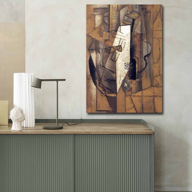 Lerretsbilde 70x100 cm - Abstrakt komposisjon med geometriske former og en sentral hvit figur - Brun / Hvit / Svart - Interiør - Maleri & posters - Lerretsbilder