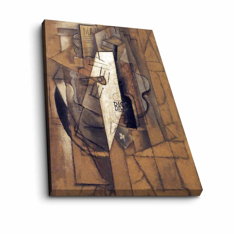 Lerretsbilde 70x100 cm - Abstrakt komposisjon med geometriske former og en sentral hvit figur - Brun / Hvit / Svart - Interiør - Maleri & posters - Lerretsbilder