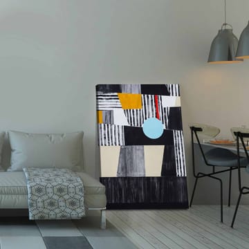 Lerretsbilde 70x100 cm - Abstrakt komposisjon med geometriske former og en sentral sirkel - Svart / Lyseblå / Gull - Interiør - Maleri & posters - Lerretsbilder