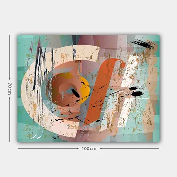 Lerretsbilde 70x100 cm - Abstrakt komposisjon med geometriske former og fargerike elementer - Turkis / Oransje / Beige - Interiør - Maleri & posters - Lerretsbilder