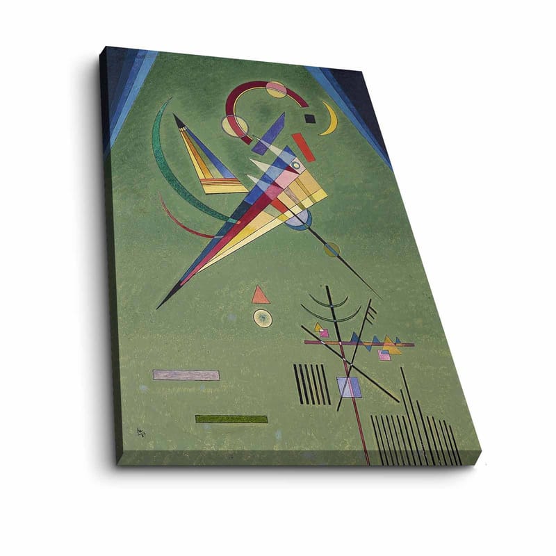 Lerretsbilde 70x100 cm - Abstrakt komposisjon med geometriske former og fargerike linjer - Grønn / Blå / Rød - Interiør - Maleri & posters - Lerretsbilder