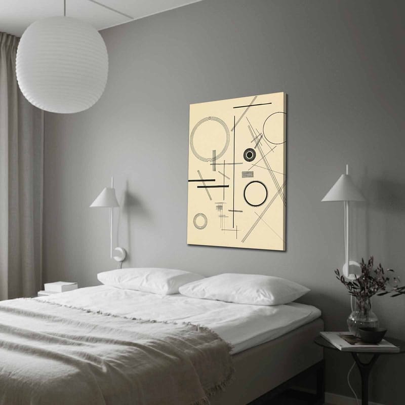 Lerretsbilde 70x100 cm - Abstrakt komposisjon med geometriske former og linjer, Beige / Svart