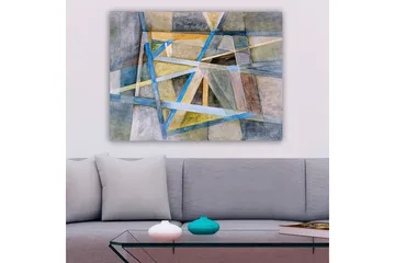 Lerretsbilde 70x100 cm - Abstrakt komposisjon med geometriske former og linjer i harmoniske farger - Blå / Beige / Grå - Interiør - Maleri & posters - Lerretsbilder