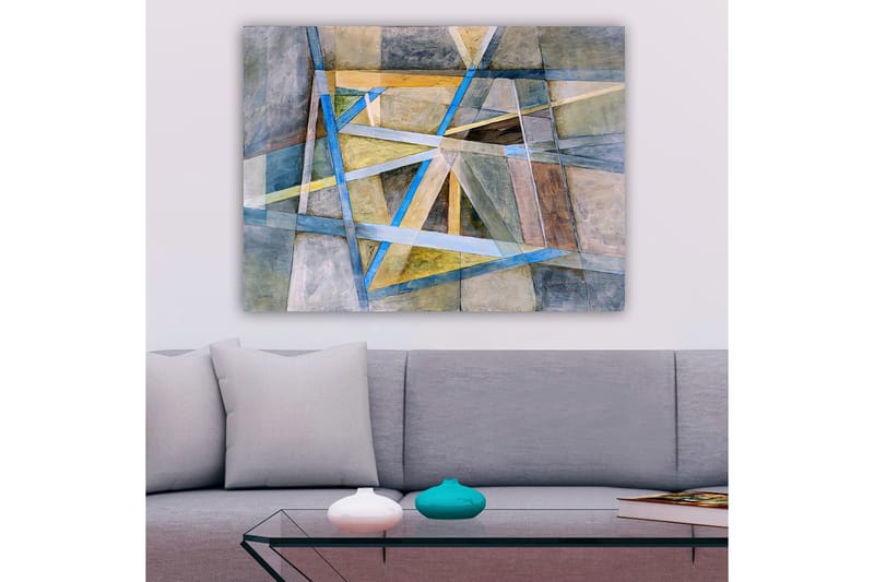 Lerretsbilde 70x100 cm - Abstrakt komposisjon med geometriske former og linjer i harmoniske farger - Blå / Beige / Grå - Interiør - Maleri & posters - Lerretsbilder