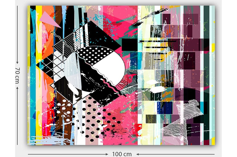 Lerretsbilde 70x100 cm - Abstrakt komposisjon med geometriske former og livlige farger - Rosa / Svart / Hvit - Interiør - Maleri & posters - Lerretsbilder
